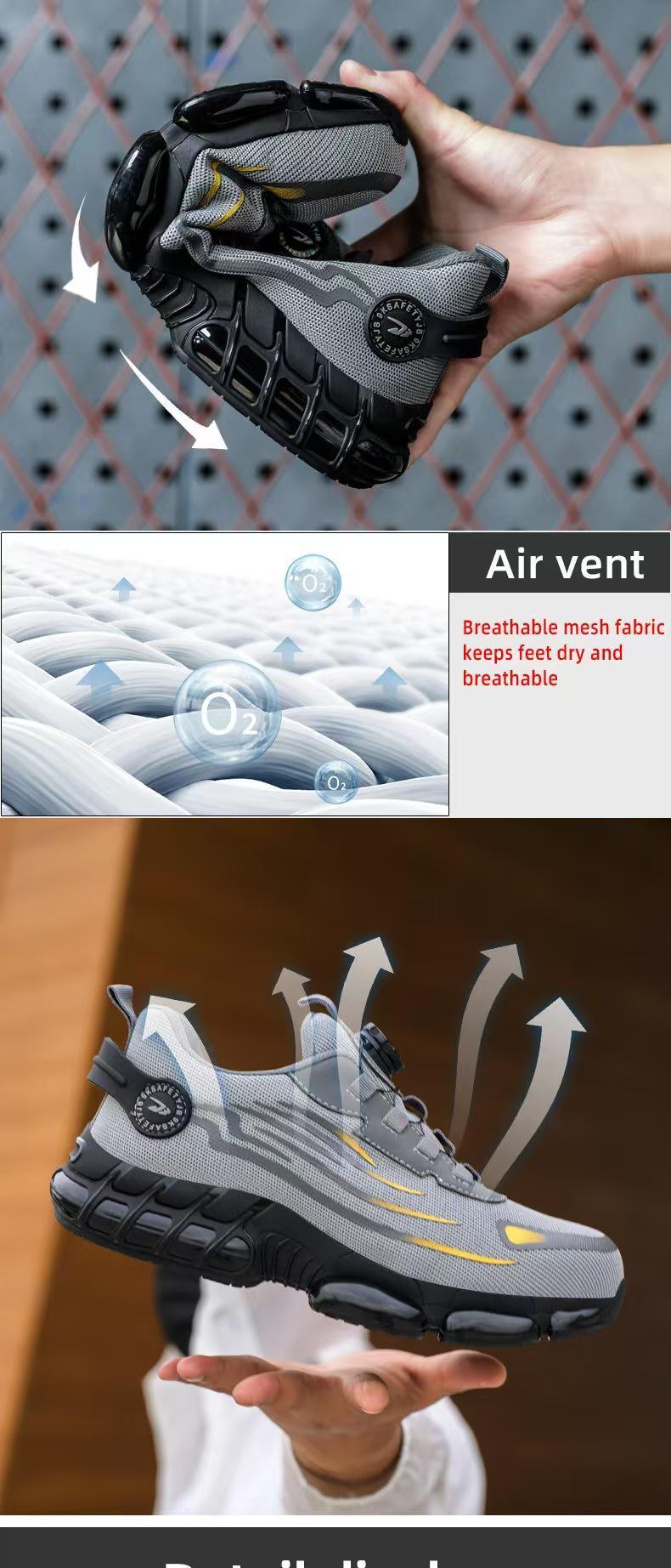 Men's Lace Up Low Top Anti Piercing & Anti Smashing Safety Shoes with Rotating Button Breathable Contrast Mesh Anti-Slip Sole for Outdoor Work Men's Lace Up Low Top Anti Piercing & Anti Smashing Safety Shoes with Rotating Button Breathable Contrast Mesh Anti-Slip Sole for Outdoor Work