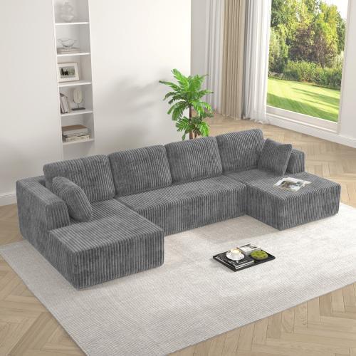 [October Hot Seller] [3 Packs Shipped] Niccae 132-inch U-Shaped Corduroy Sofa - Modern, perfect for the living room, comfortable, no assembly required, same popular Ovids sectional sofa with no bones