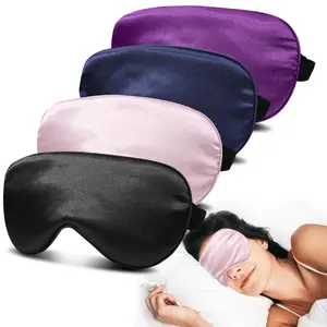 4 Pack Silk Sleep Mask 100% Blackout Zero Eye Pressure Adjustable Strap Super Soft Travel Eye Covers Black Pink Blue Purple Lightweight & Breathable - Relaxing