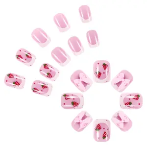 24pcs Medium Almond Nail Tips Set,Glossy Press-On Acrylic Nails, EasyWear French Manicure, Perfect forWomen and Girls Daily Use