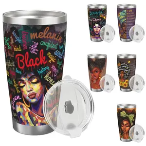 African American Women Coffee Tumbler 20 oz, Insulated Mug with Lid, Stainless Steel Cup for Black Women