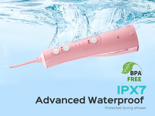 COSLUS C50 Portable Water Flosser for Teeth: 4 Modes & 5 Intensity Levels Professional Electric Dental Pick for Sensitive Gums, Braces & Orthodontic - Cordless for Travel Use, for Adults, BPA-Free, Pink