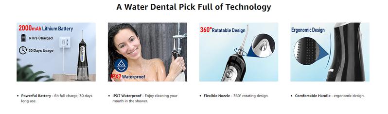 NBGRLVS Water Dental Flosser - 6 Modes, 320ML Portable & Rechargeable, IPX7 Waterproof - Home and Travel Oral Care