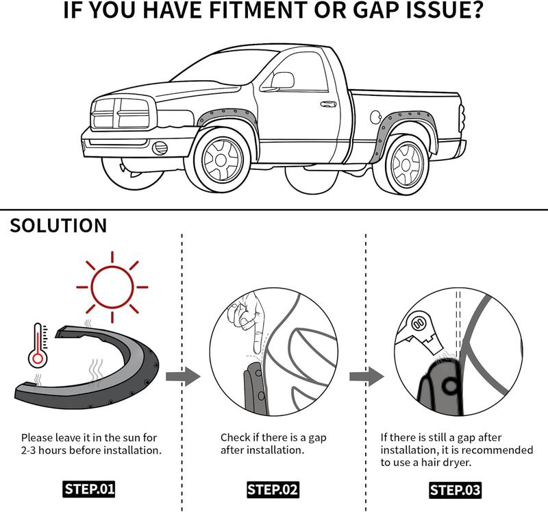 YITAMOTOR Fender Flares compatible with 2009-2018 Dodge Ram 1500, 2019-2024 1500 Classic,Black Paintable Wheel Flare Front Rear 4PCS Resistant Mud Flaps Universal Flexible Fender Flares