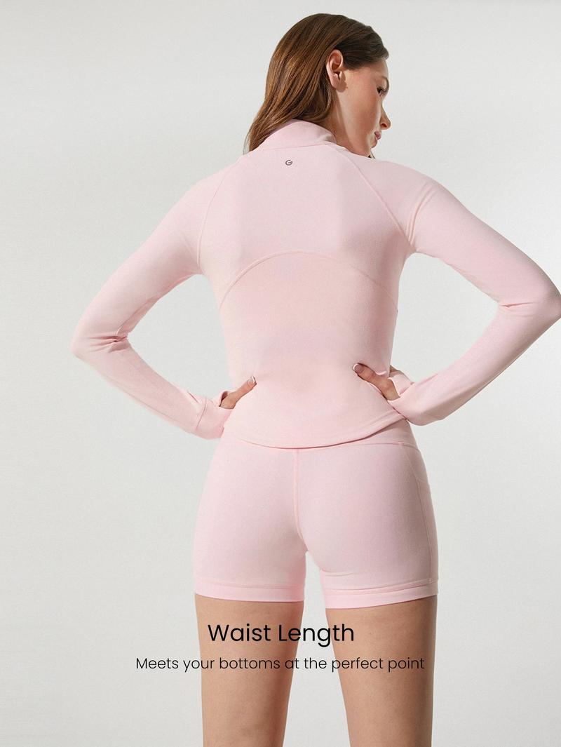 GLOWMODE FeatherFit Hourglass BBL Curved Hem Jacket Zipper Pockets Long Sleeve Thumbholes Active Jacket