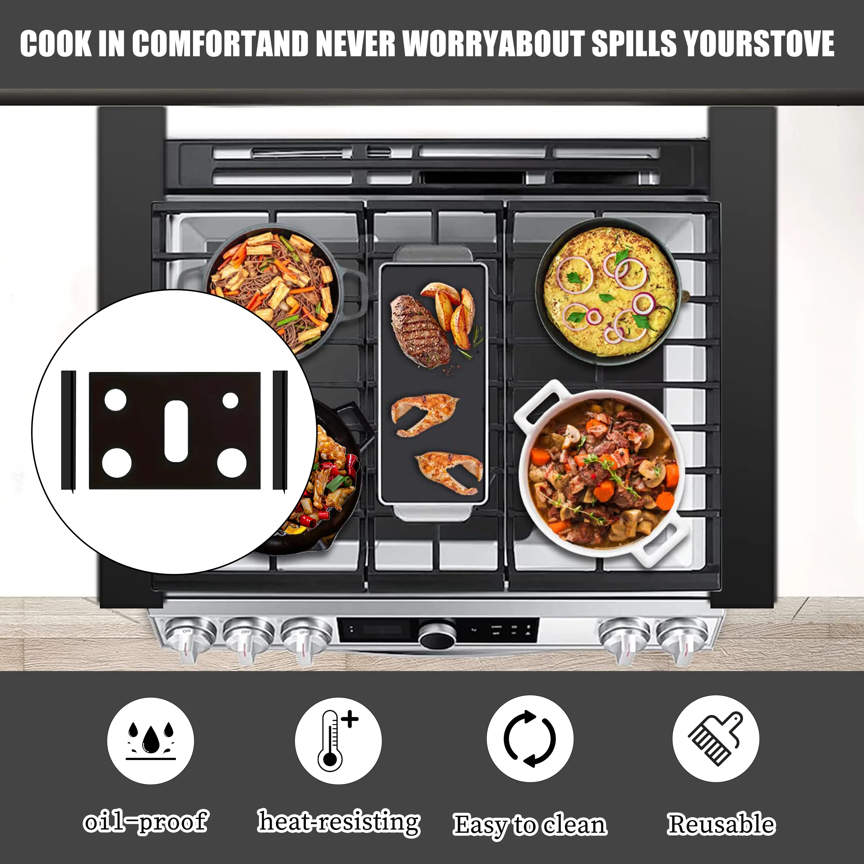 Gas Burner Mats for Samsung Gas Stove – Heat Resistant, Oil Resistant, Non-Slip, Reusable Stove Protectors for Easy Cleaning Kitchen Cooking