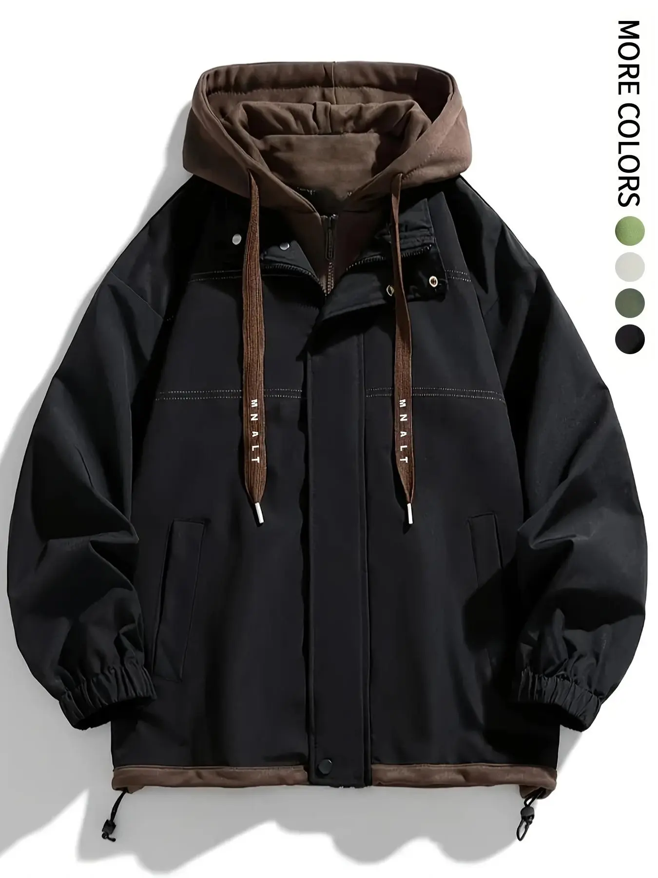 Men's Colorblock Letter Pocket Longsleeves Drawstring Hooded Jacket, Regular Fit Casual Windproof Long Sleeve Hoodie Jumper for Fall & Winter, Men's Clothes for Daily Wear, Fall Clothes 2024 Tops, Waterproof Jacket