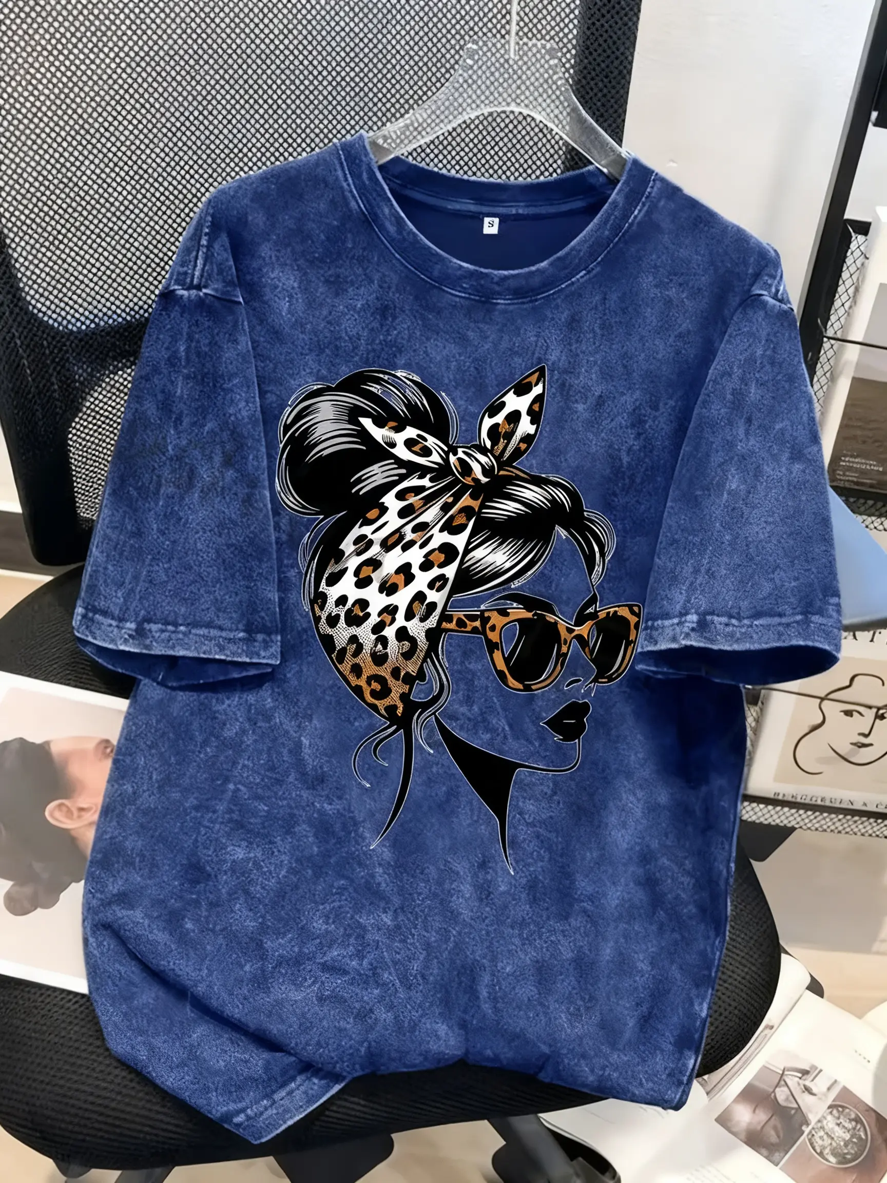 Retro Leopard Print Big Bow Made  Printed Pattern Washed  100% Fabric 230g Orca Brand Is Suitable for Leisure, Outdoor Outings, S, Holidays, Gift-giving and Other Scenes. Unisex Vintage Graphic Gooner Eat Sleep Goon Repeat T-Shirt Grunge Album