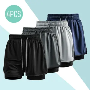1–4-pack of sports shorts with a double-layer design, featuring a loose outer layer and a breathable quick-dry liner, perfect for running, workouts, and everyday casual wear