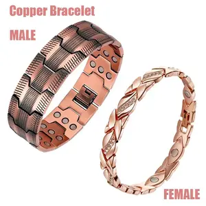 valentine Copper Bracelet for Men, 3X Ultra Strength Magnetic Bracelets, 99.99% Pure Copper with 3500 Gauss Neodymium Magnets, Adjustable,Black