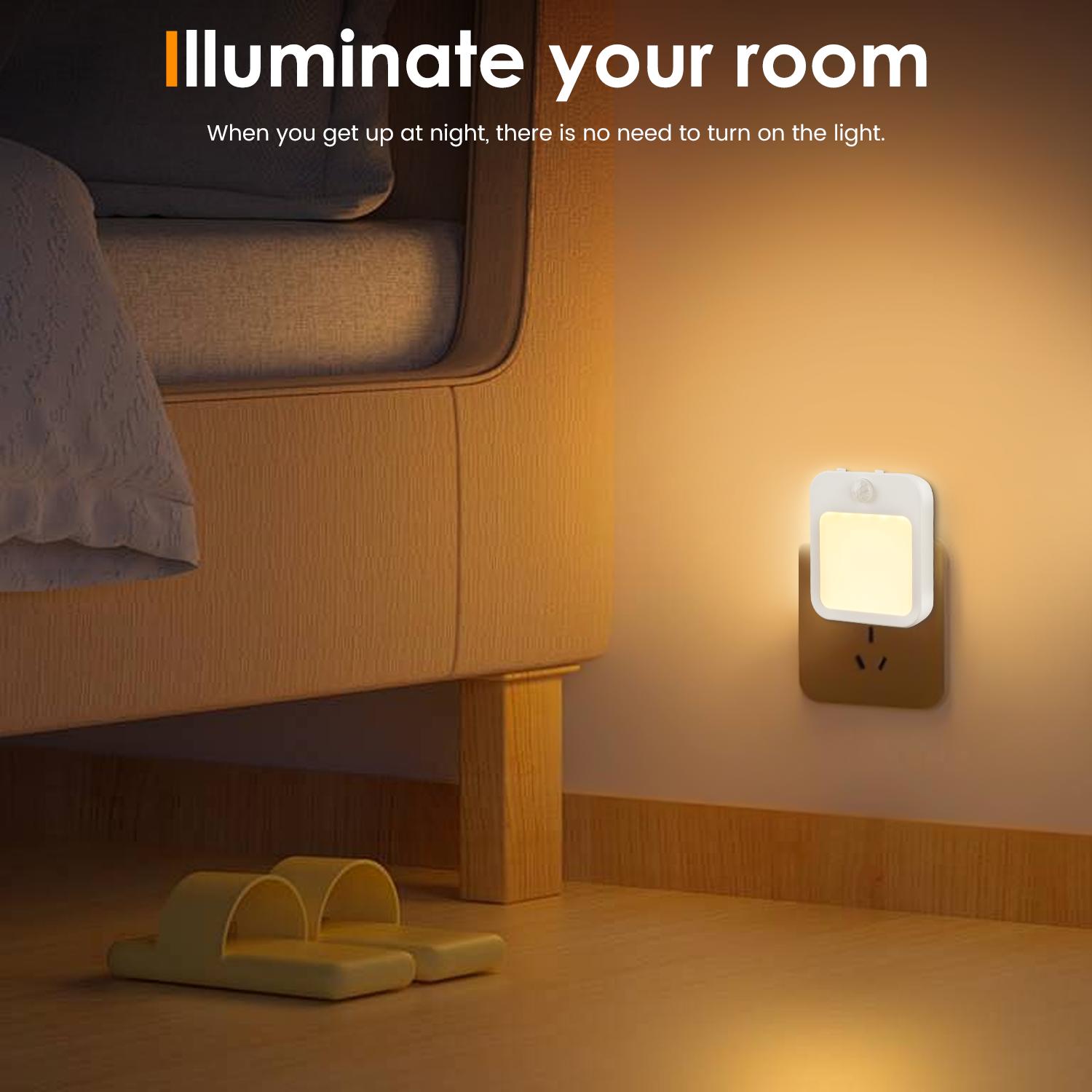 Motion Sensor Night Light Dimmable Plug-in Wall Light 1-Pack Warm White Cozy Ambiance Ideal for Bedrooms Bathrooms