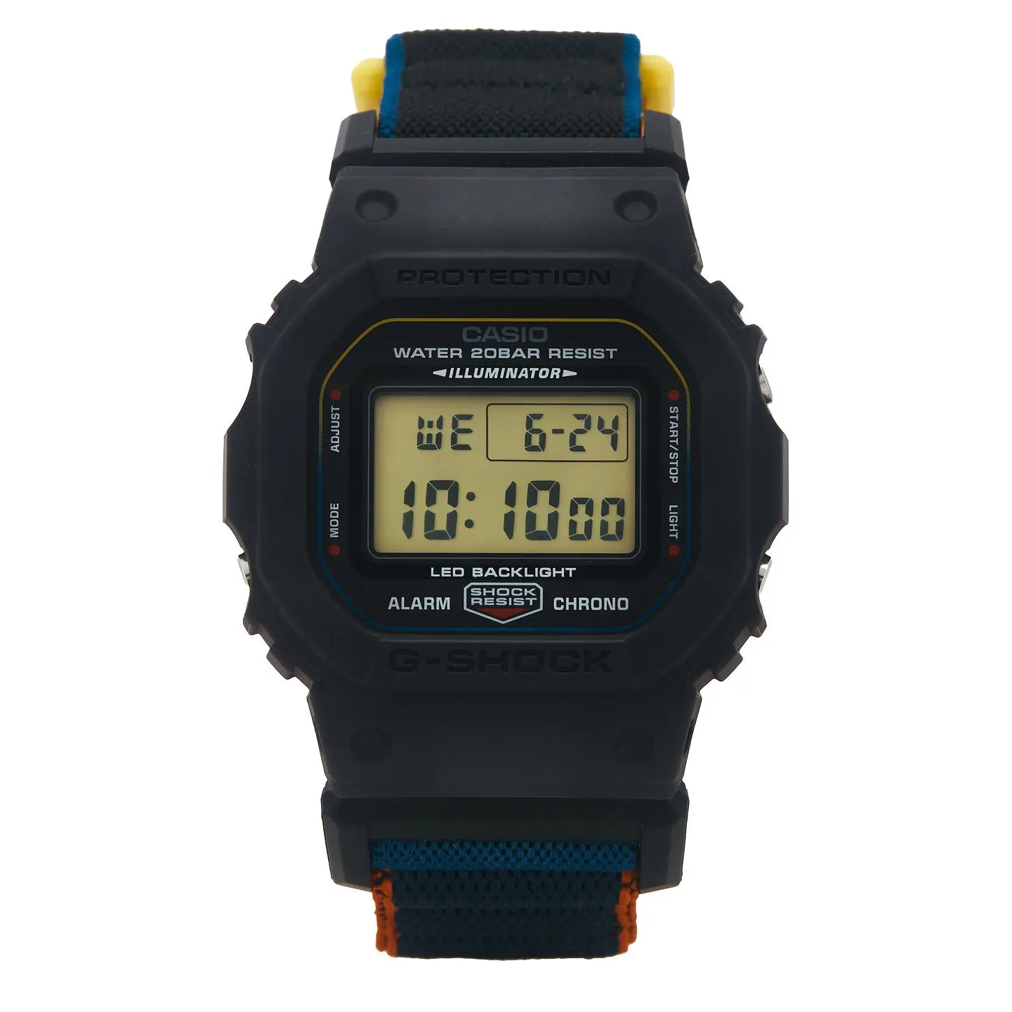 G-Shock DW5600 Cloth Band Series Watch in Grey, Navy, & Orange