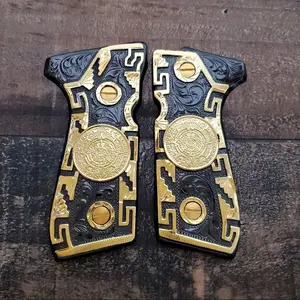 cachas calendario azteca 92fs custom grips  gold and silver plated