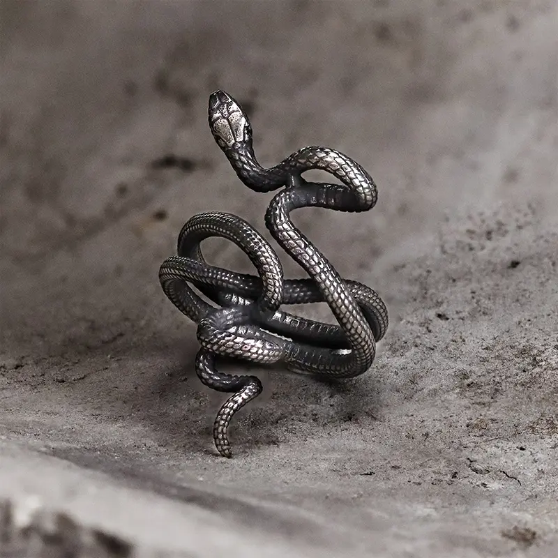 GTHIC Unisex Retro Wild Snake Coil Stainless Steel Ring - Unique Design Animal Motif Spirit Jewelry for Daily Wear, Unisex Style