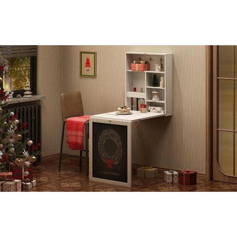 Indoor furniture  Folding Floating Convertible Wall Mounted Table Space Saving Computer Laptop With Storage Bookcase Chalkboard Foldable Writing Desk Home Bed Room Office Furniture White Black