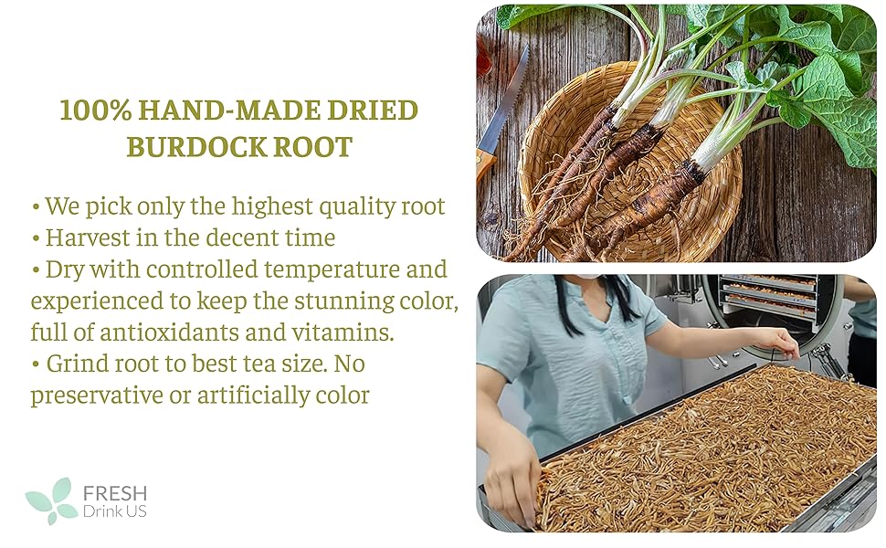FreshDrinkUS, Premium 135 Burdock Root Tea Bags, 100% Natural & Pure from Burdock Root. Burdock Root Herbal Tea. Burdock Root Tea. No Sugar, No Caffeine, No Gluten, Vegan. Beverage
