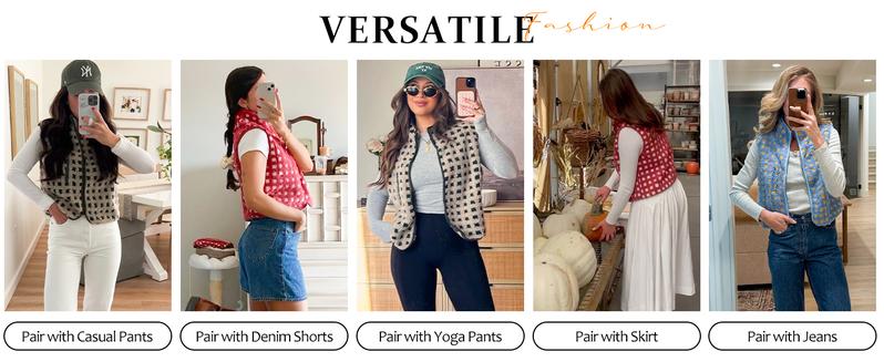 Kingapril Women's Checkered Sherpa Vest Sleeveless Fleece Jacket High Neck Zip Up Plaid Gilet with Chest Pocket Casual Autumn Fall Layering Tops Womenswear Spring