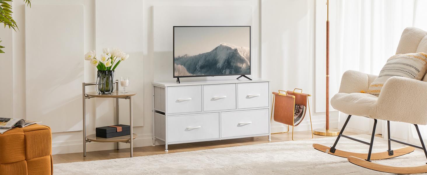 Cupboards Cabinets Dresser - Fabric Storage Tower with 5 Drawers, Bedroom Organizer, Chest of Drawers for Closet, Entryway, Versatile Design