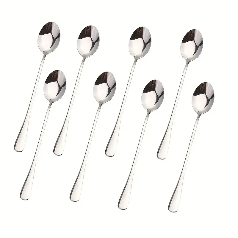 8 Pcs Stainless Steel Ice Tea Spoons Metal Cocktail Stir Spoons Scoops Cooking Stirring Teaspoons Long Handle Coffee Stirrers Drink Mixing Spoons for Desserts