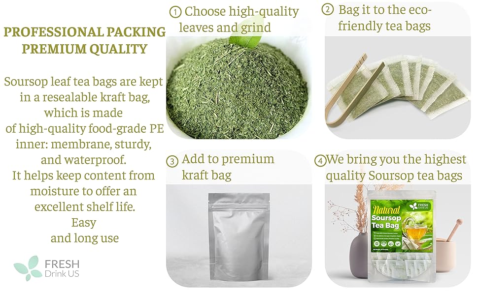 【FreshDrinkUS】 Soursop Tea, Premium Soursop Graviola Leaf Tea Bags, Guanábana leaves - Hojas de guanábana, 100% Natural and Pure from Soursop Leaves, Natural Digestion Support, Nutrient-Rich, No Sugar, No Caffeine