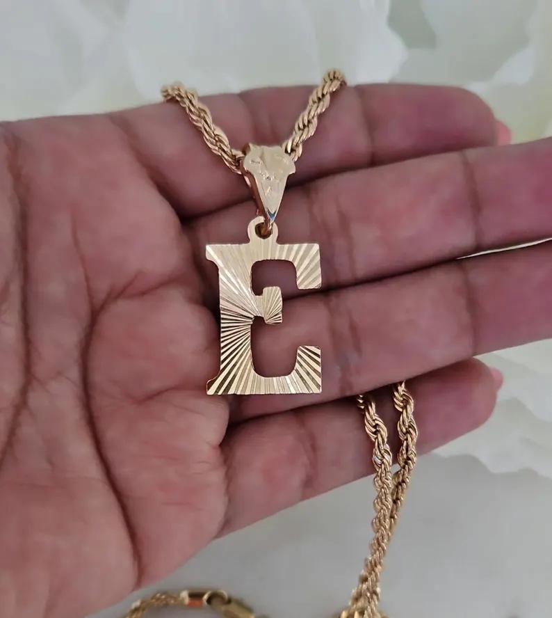 Gold Initial Necklace. 14k Heavy Plated Gold, 4mm French Rope Chain, Lifetime Replacement Guarantee Gold Initial Necklace. 14k Heavy Plated Gold, 4mm French Rope Chain, Lifetime Replacement Guarantee