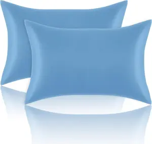 Satin Pillowcases Standard Set of 2 - Silk Soft Pillow Cases for Hair and Skin 20x26 inches,Blue Satin Pillow Covers 2 Pack with Envelope Closure for Home,School, Hotel