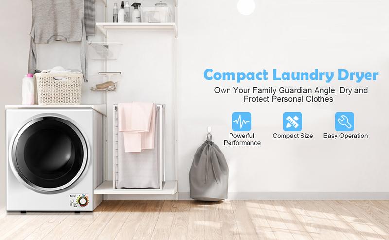 Costway - 1.5 Cu .ft 110V Portable Electric Clothes Dryer with Stainless Steel Tub, Control Panel Downside Easy Control for 4 Automatic Drying Mode