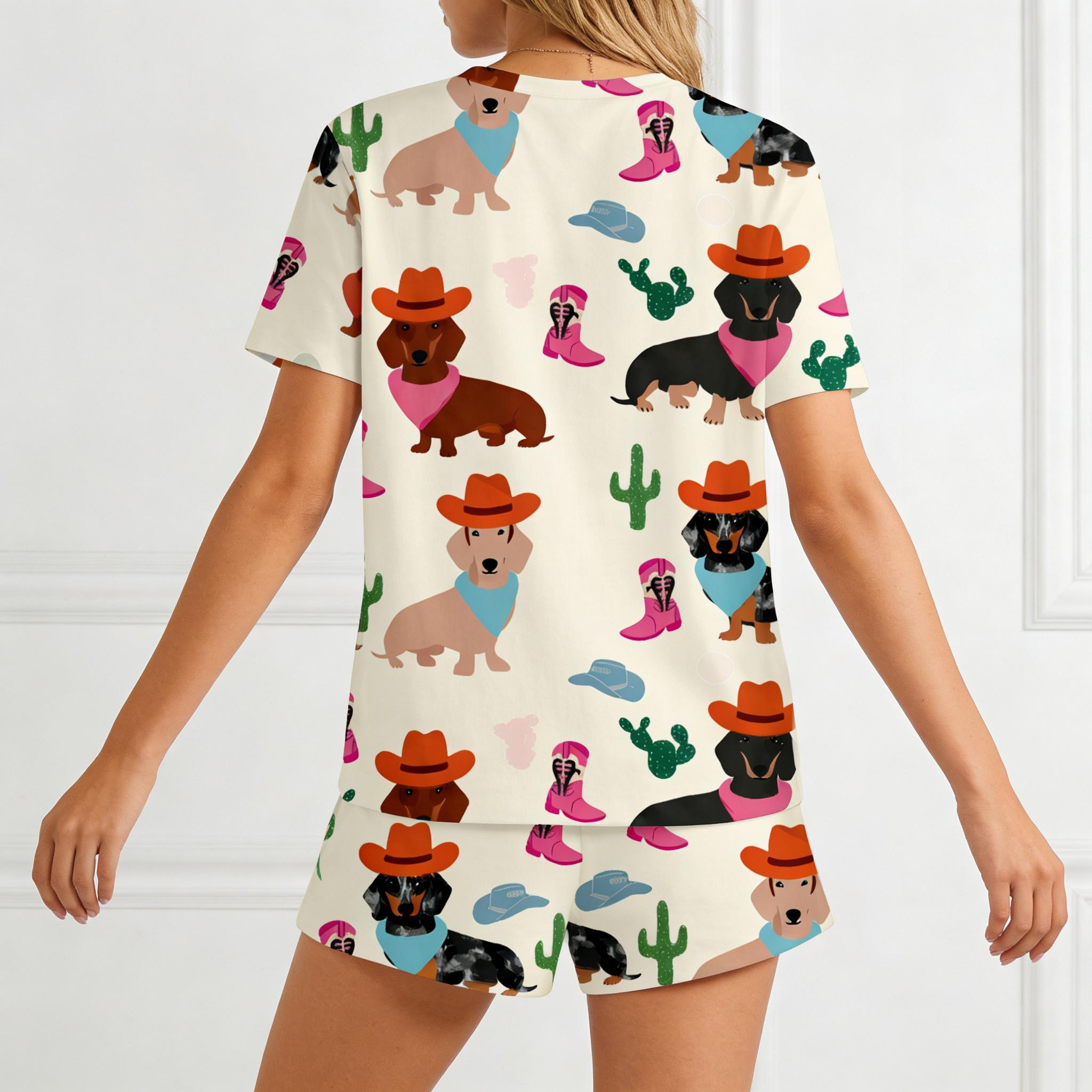 Women's Cartoon Dog Print Flannel Pajama Set, Soft & Breathable Two-Piece Sleepwear, Cute Long Sleeve Top & Elastic Waist Pants, Cozy Home Loungewear for All Seasons Womenswear Women's Cartoon Dog Print Flannel Pajama Set, Soft & Breathable Two-Piece Sleepwear, Cute Long Sleeve Top & Elastic Waist Pants, Cozy Home Loungewear for All Seasons Womenswear