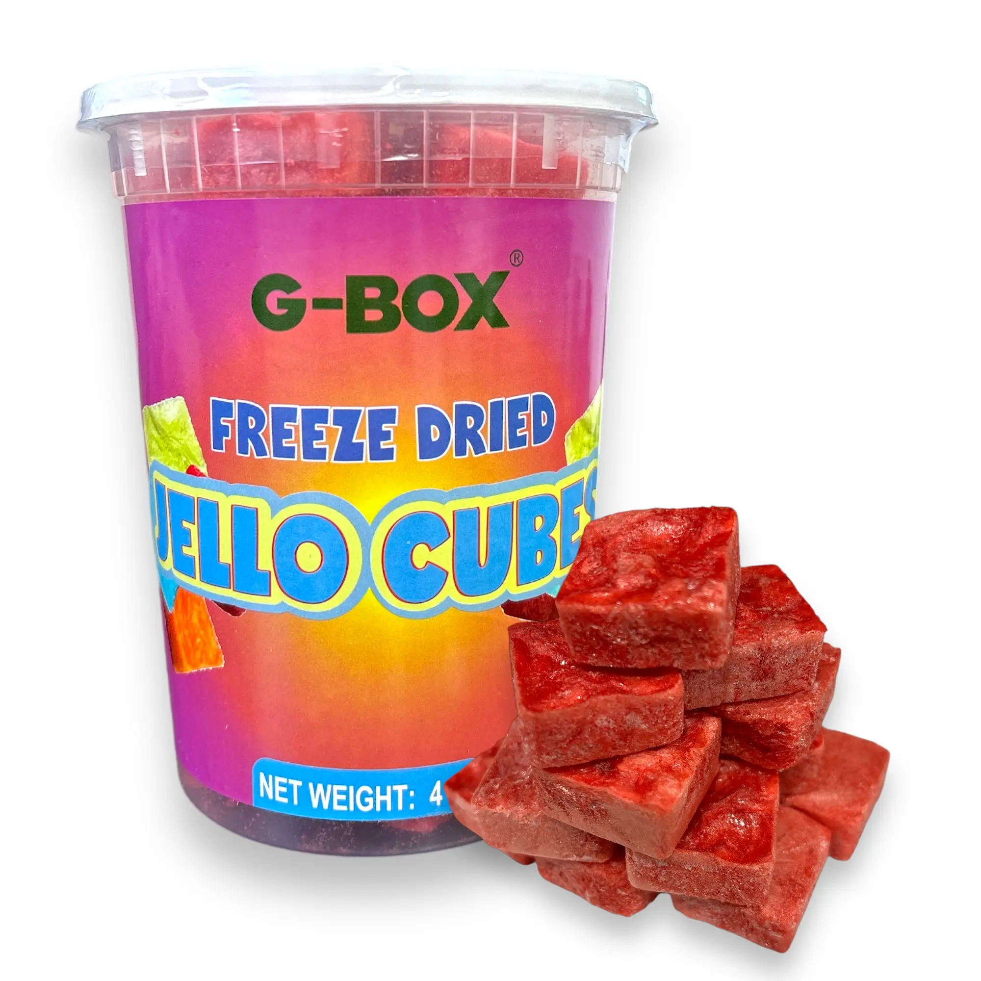 G-Box Freeze Dried Jello Cubes Cherry Flavor - USA-Made Freeze-Dried Candy - Handmade Freeze Dried Frozen Jello