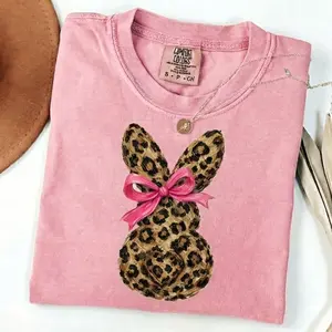 Comfort Colors Leopard Bunny Sweatshirt, Girly Easter Shirt, Easter Bunny Sweater, Holiday Animal Print T-Shirt, Leopard Print Lover Sweatshirt