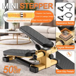 Mini Stepper with Resistance Bands, Stair Stepper Exercise Machine with LCD Monitor for Home Workout, Compact Fitness Trainer for Legs Glutes and Core, Portable Indoor Exercise Stepper for Daily Workout, Quiet Hydraulic Home Gym Stepper Equipment