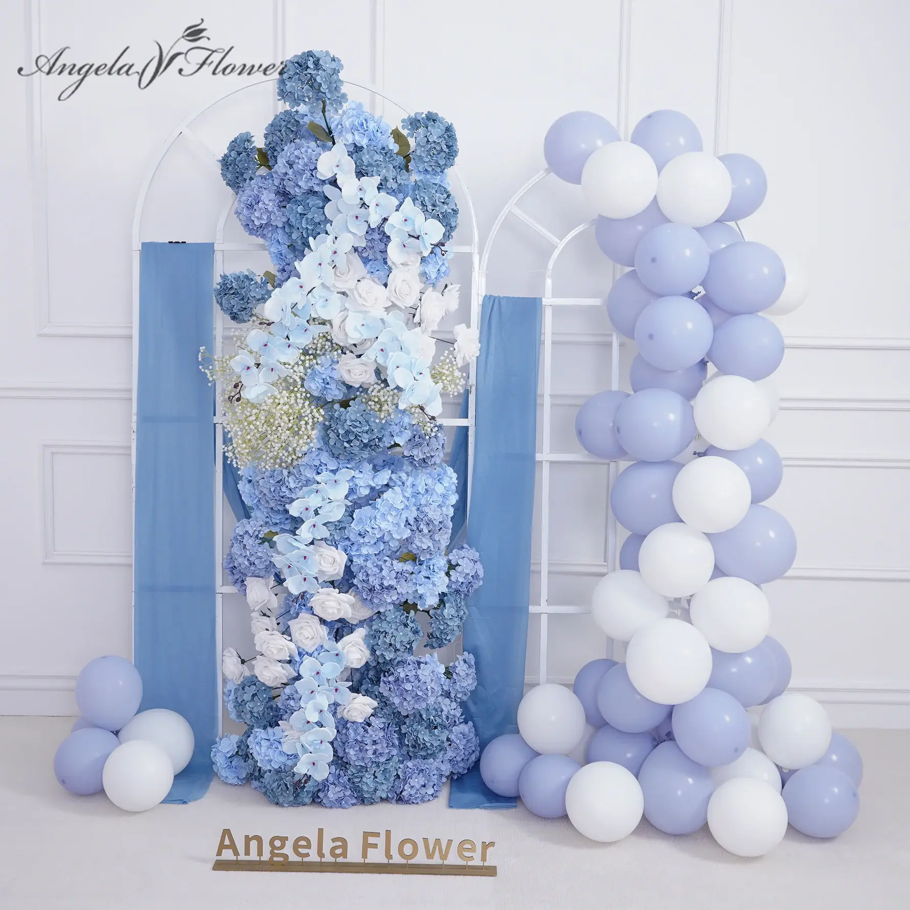 A8805 Blue Hydrangea & White Rose Flower Arrangement, Wedding Festive Decor