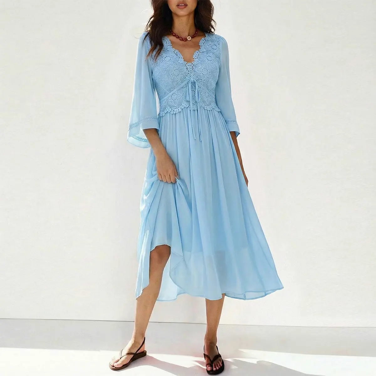 white christmas dresses Sexy Women Maxi Dress Sheer Chiffon Floral Cross V-Neck Cut Out Sleeve – AA  World Trade Marketing,Inc main image 0