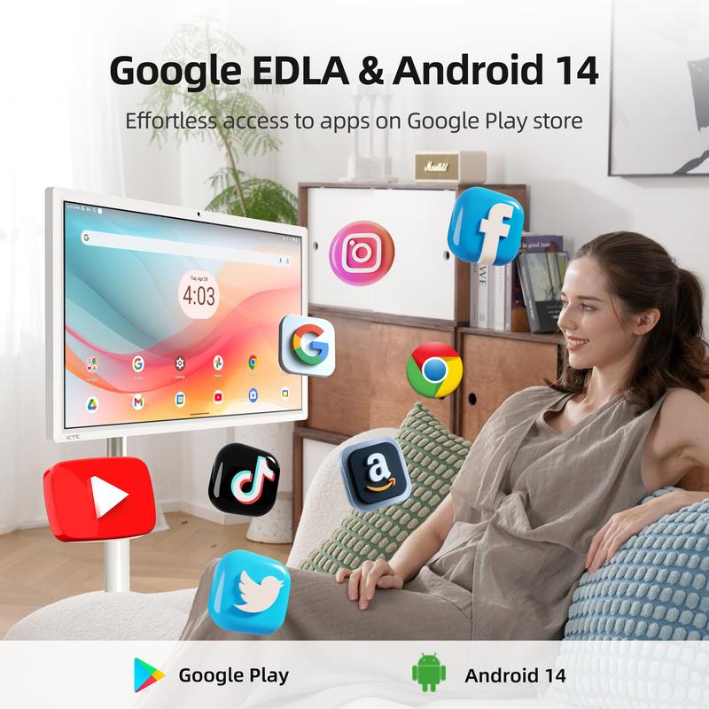 KTC A27Q7 27‘’ Portable Smart Screen, 1080P@60Hz Touch Monitor, Android 14 & Google EDLA Certification, 8GB+128GB, Qualcomm SM6115, with 9500mAh Battery & Wi-Fi 5 Wireless Casting, 4000:1 Contrast, Built-in 8MP Camera and Speakers