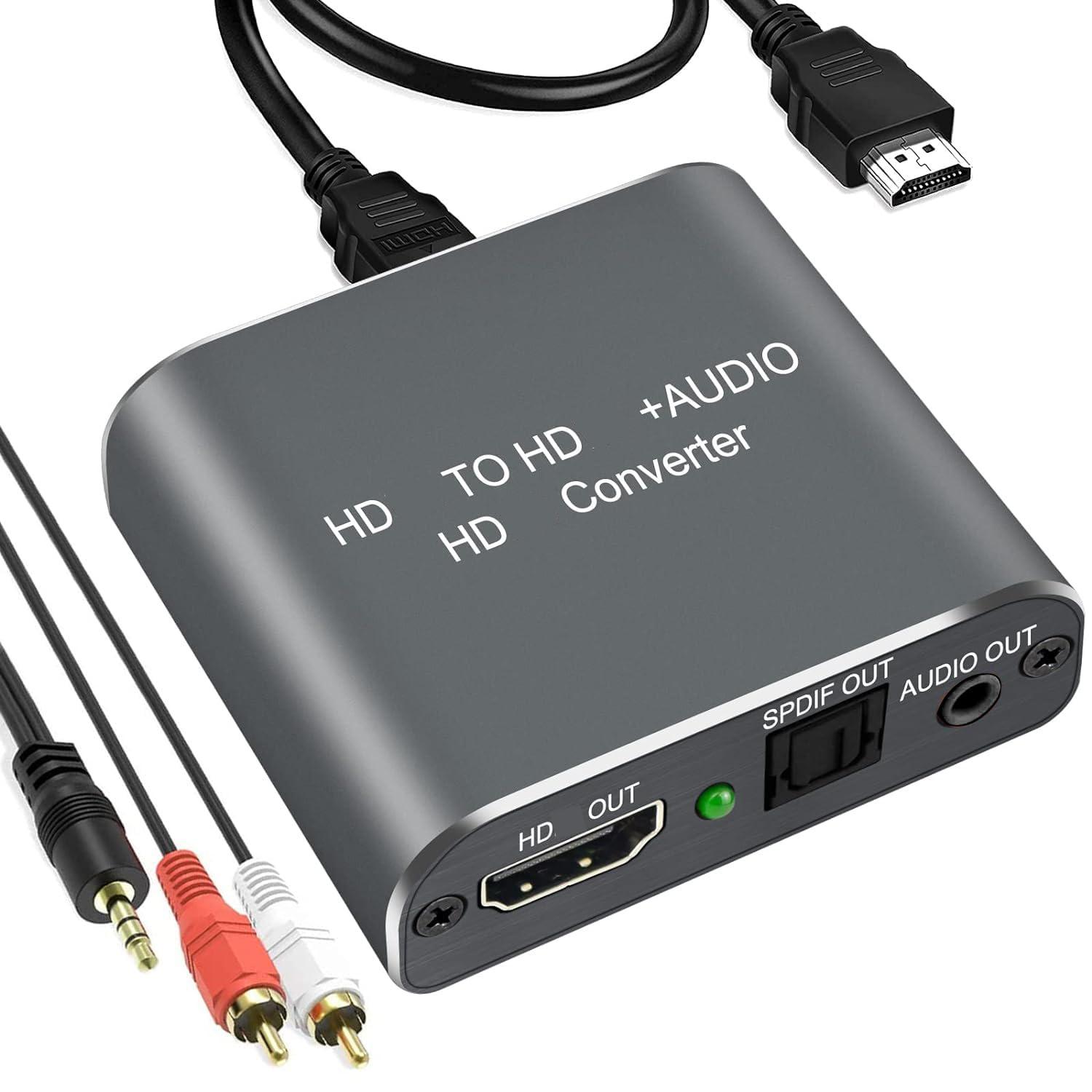 4K HDMI Audio Extractor Splitter, HDMI Audio Video Converter Adapter + Optical Toslink SPDIF + AUX 3.5mm Audio Jack Analog Audio Compatible with Fire Stick, Blu-Ray Player