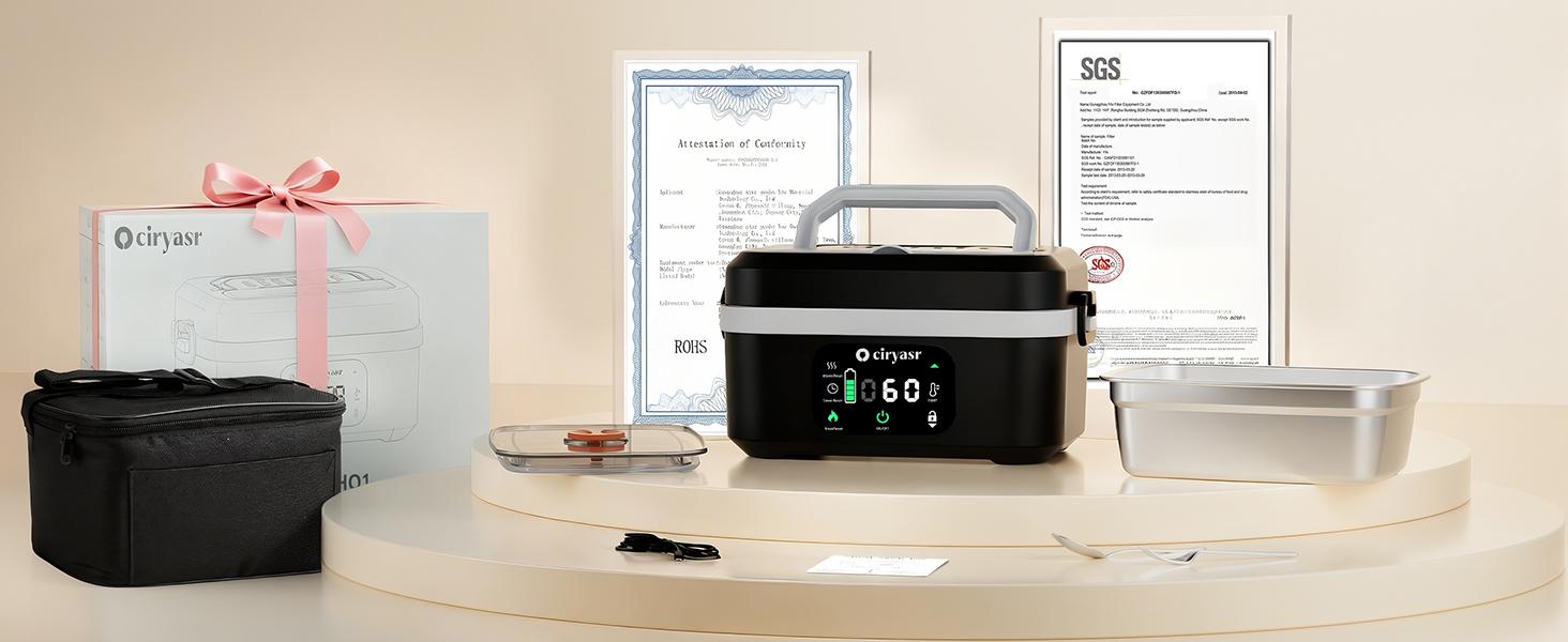 Cordless Electric Lunch Box, Fast Heating Portable Food Warmer with 20000mAh, Stainless Steel Tableware and Insulated Bag for Work,Office, Travel, Camping,Suitable for Adults and Children