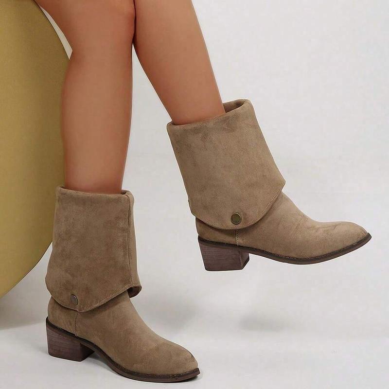 Women's Pointed Toe Ankle Boots & Fold Over Mid Calf Knee-High Boots, Winter Womensfashion Shoe, Chunky Heel Boots for Women, Stylish Functional Footwear, Perfect Valentine's Day Gift