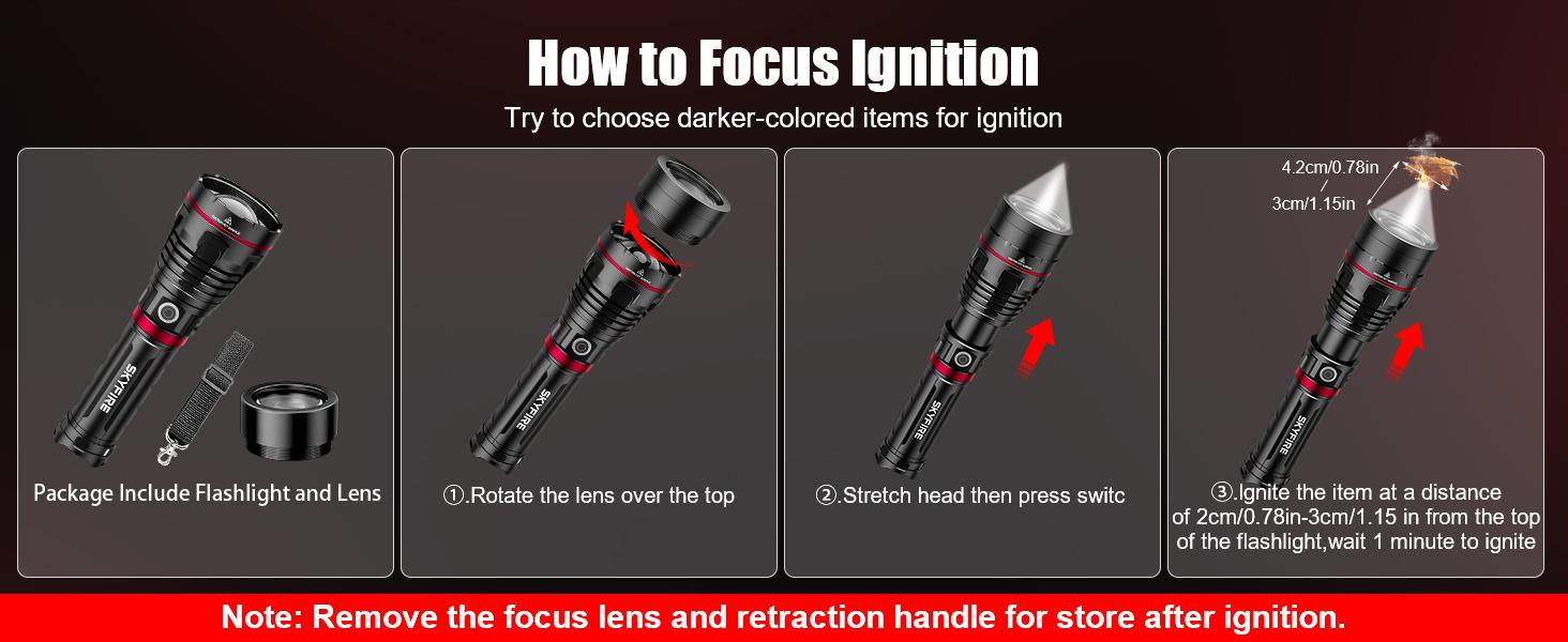 SKYFIRE 1209 Rechargeable  Flashlight - Waterproof, 3 Modes & Carry Strap, 20000mAh Super Bright Instant Light for Camping Emergency Power Outage