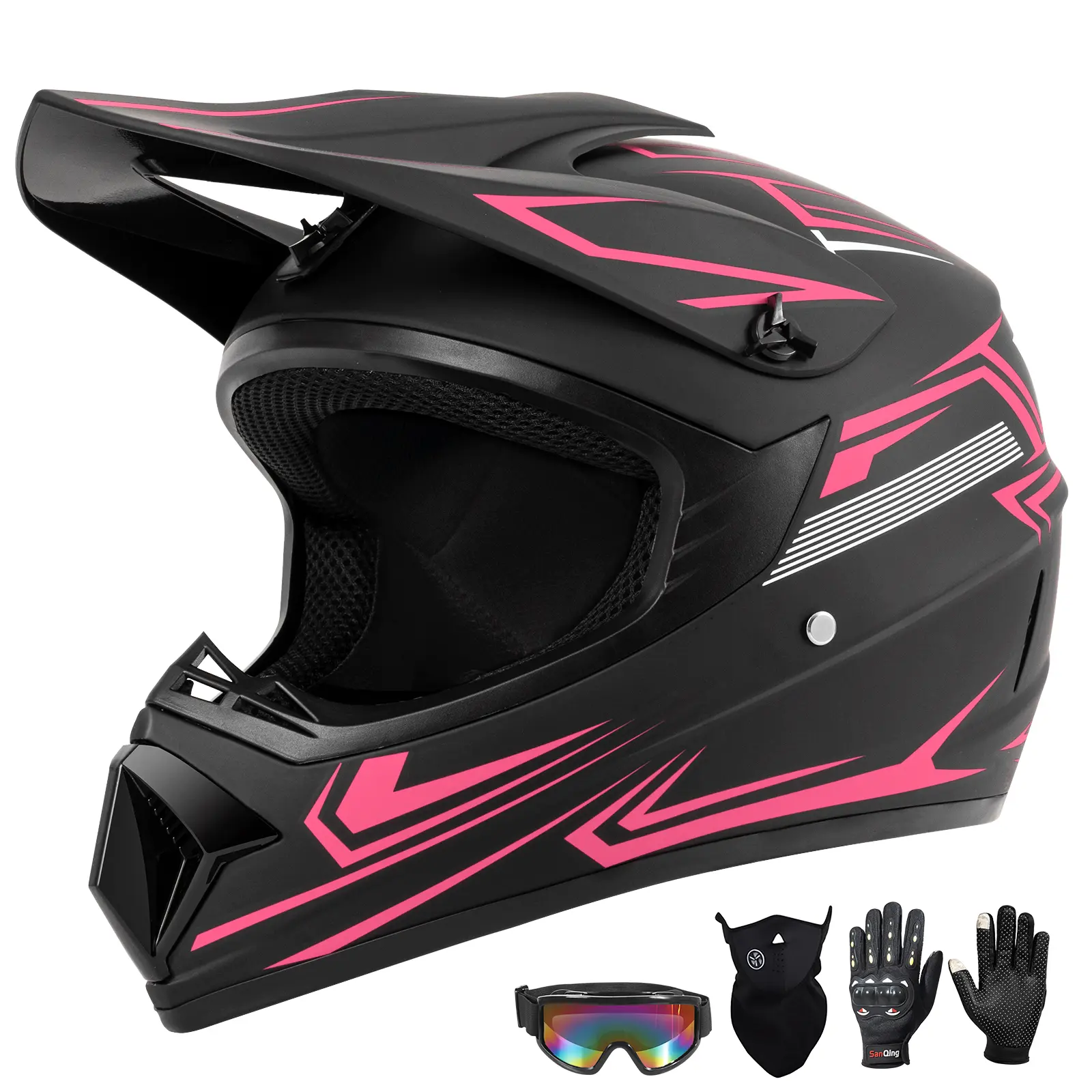 DOT Approved Kids Helmet - ABS Plastic Youth/Adult Full Face Helmet for ATV/BMX Dirt Bike Motocross, W/ Goggles, Gloves & Mask, Motorbike Style Head & Face Covers