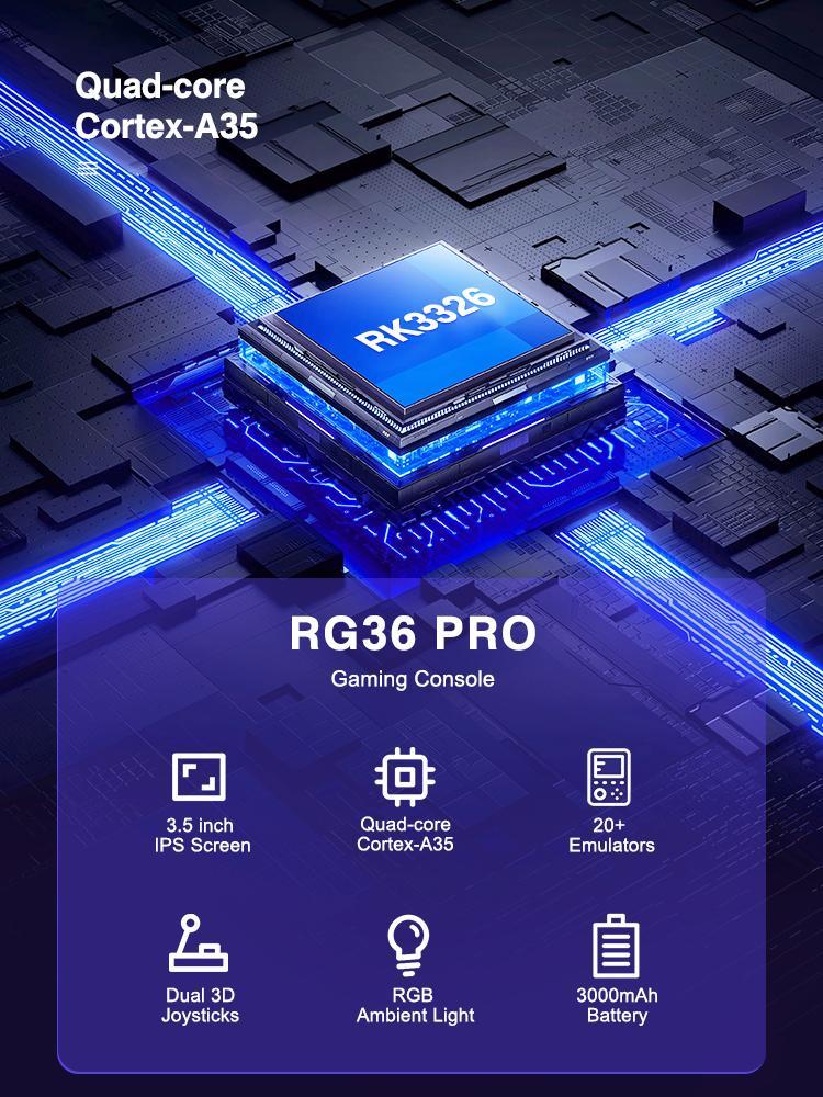 RG36 Pro Retro Handheld Game Console, 3.5" IPS Screen, Linux System, Multi-Color Portable Gaming Device for Classic Games
