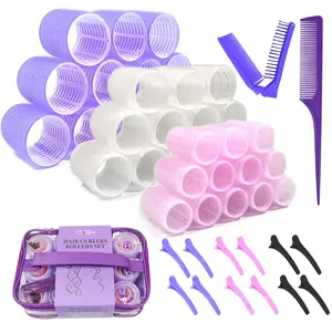 Hair Rollers Large Small 50PCS Set, 36PC Large Medium Small Hair Rollers for Volume Curlers with 12PC Clips 1 Tail Comb and 1 Folding Brush Comb for Short Medium Blowout Look Long Hair