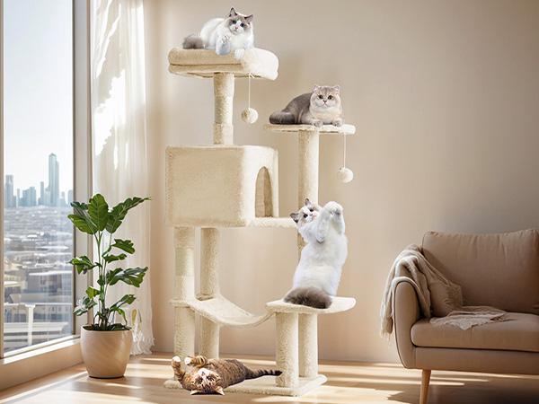 Cat Tree Tower, Multi-Cat Climbing Tower with Condo, Natural Sisal Scratching Posts, Extended Platform, Hammock, Pet House for Indoor Cats and Kittens Play Cat Tree Tower, Multi-Cat Climbing Tower with Condo, Natural Sisal Scratching Posts, Extended Platform, Hammock, Pet House for Indoor Cats and Kittens Play