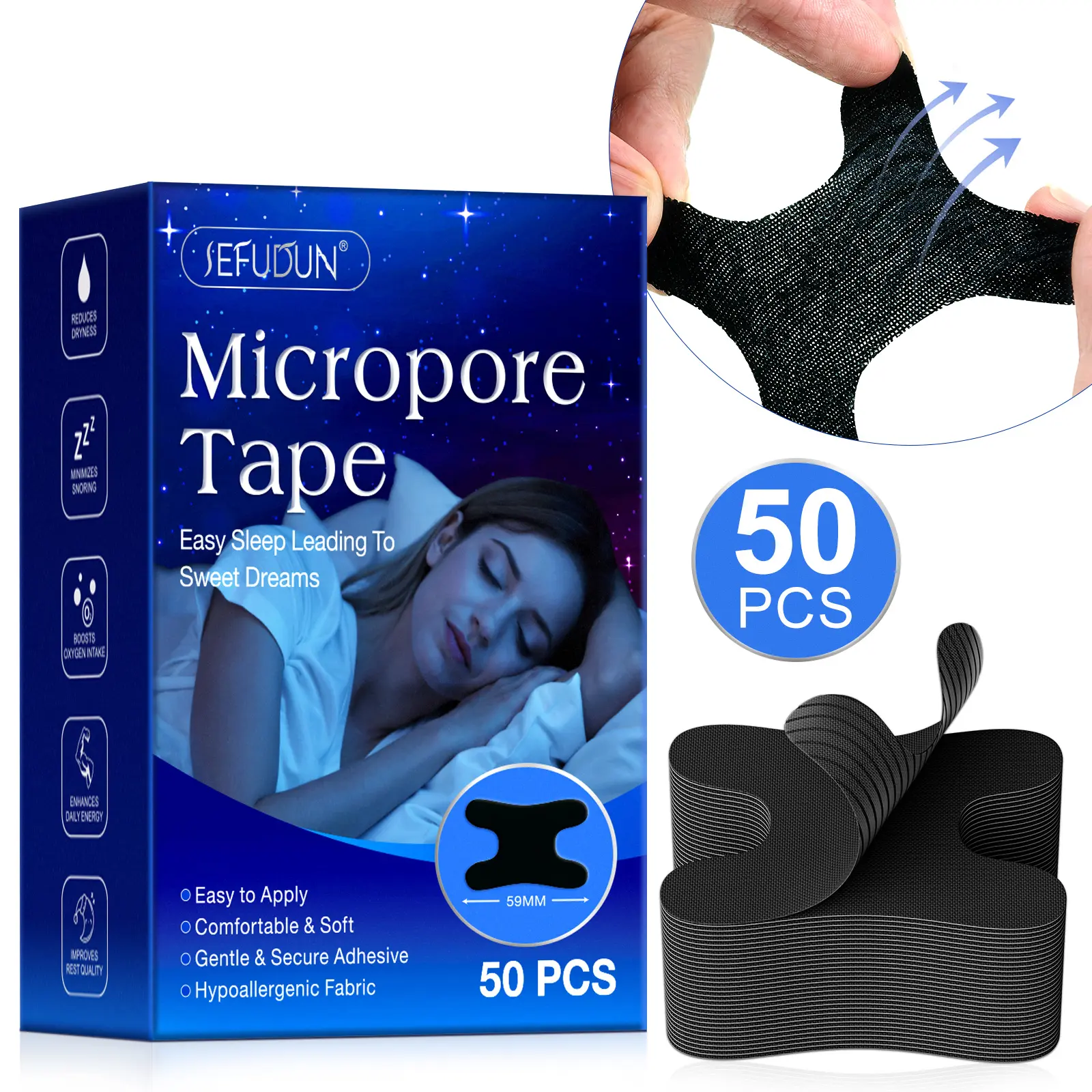 Sefudun Micro Needle Sleep Mouth Patch, 1 Box 50pcs, Comfortable Breathable High Elastic Low Sensitivity, for Snoring & Lip Protrusion, Snoring Relief Sticker