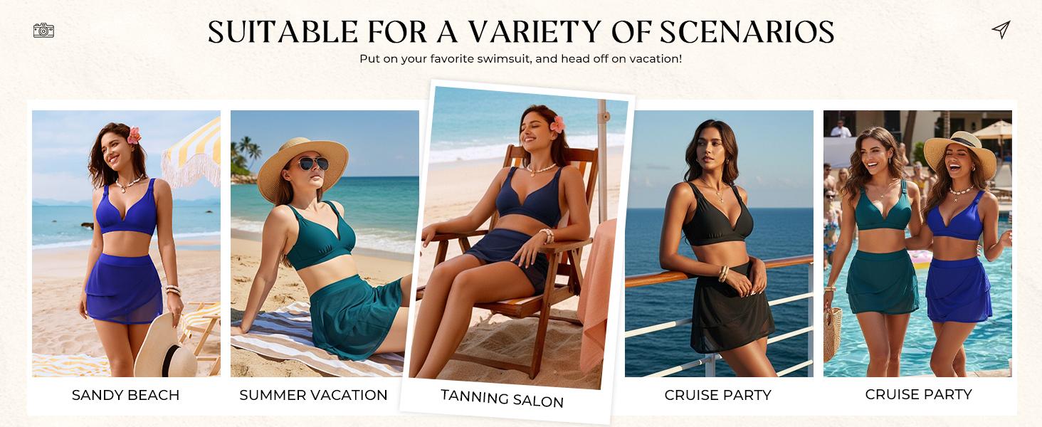 【S-2XL】Hanna Nikole Womens High Waisted Bikini Sets, Modest Tummy Control Swimsuits, 2 Piece Bathing Suits Mesh Swim Skirt