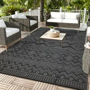 Modern Geometric Pattern Outdoor Rug Double-sided Foldable Plastic Straw Rug Large Size Outdoor Patio Decoration Rug Foldable and Easy to Carry for Balcony Gardens carpet