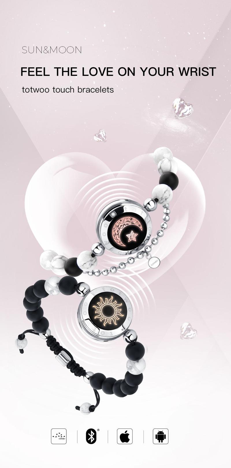 【creative gifts】totwoo Sun&Moon Long Distance Touch Bracelets with Matching Beads Functional Love Connect Gift For Boyfriend or Girlfriend or your Family