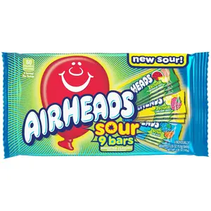 Airheads Sour Full-Size Candy Bars, Taffy Assorted Bag, Individually Wrapped Candy, Three Assorted Flavors, 9 Count Bag (Pack of 2)