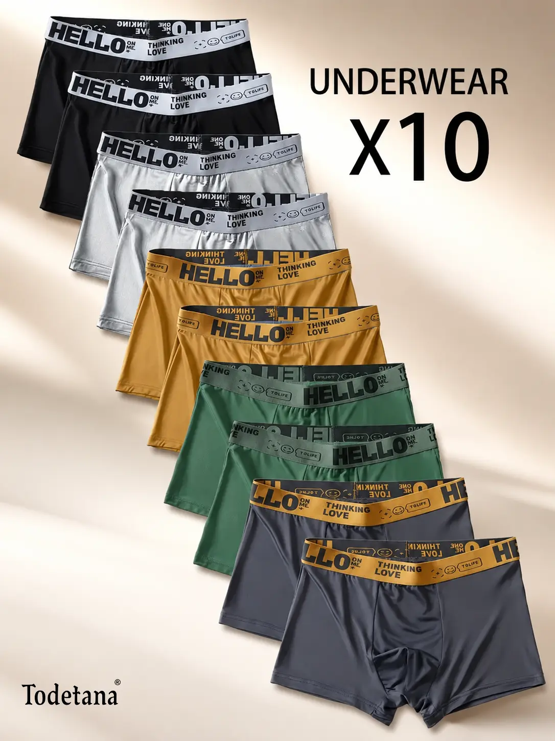 10 Pack Men’s Stretch Boxer Briefs (Please Size Up), Letter Tape Waistband, Soft Breathable Underwear, Comfortable Boxers for Daily & Active Wear