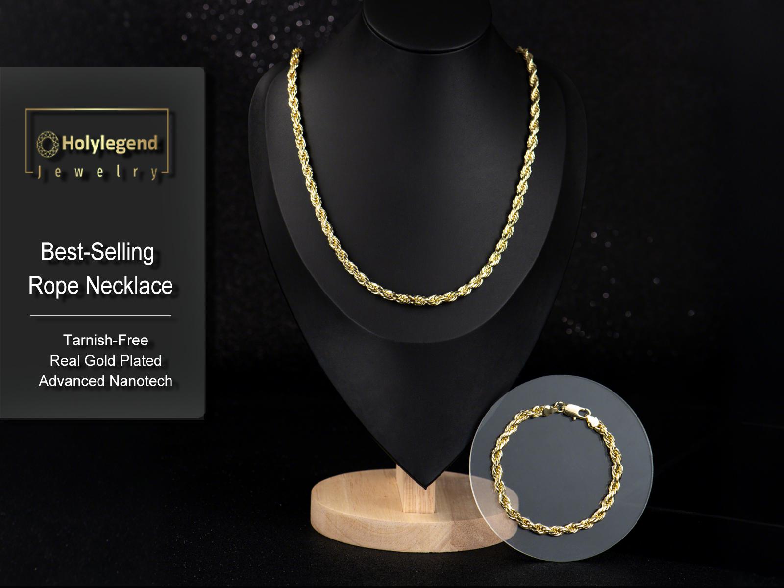 Holylegend 14K Real Gold-Plated Rope Chain Necklace Set for Men and Women – Upgraded Craft, Tarnish-Free, Faceted Cut, 24", 6mm/8mm