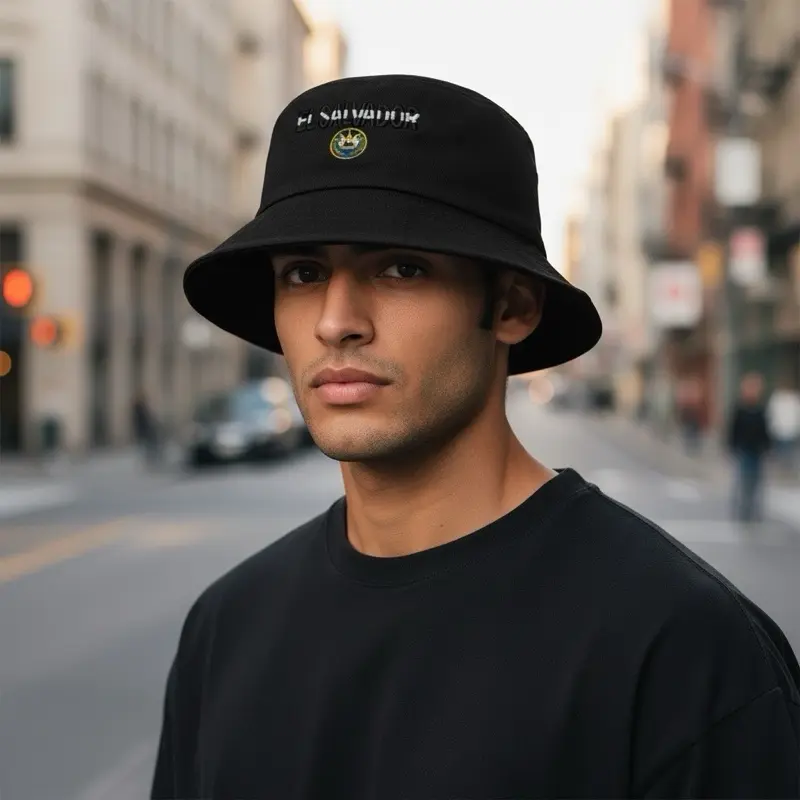 El Salvador Flag Embroidered Bucket Hat, Unisex, Casual Street Style
